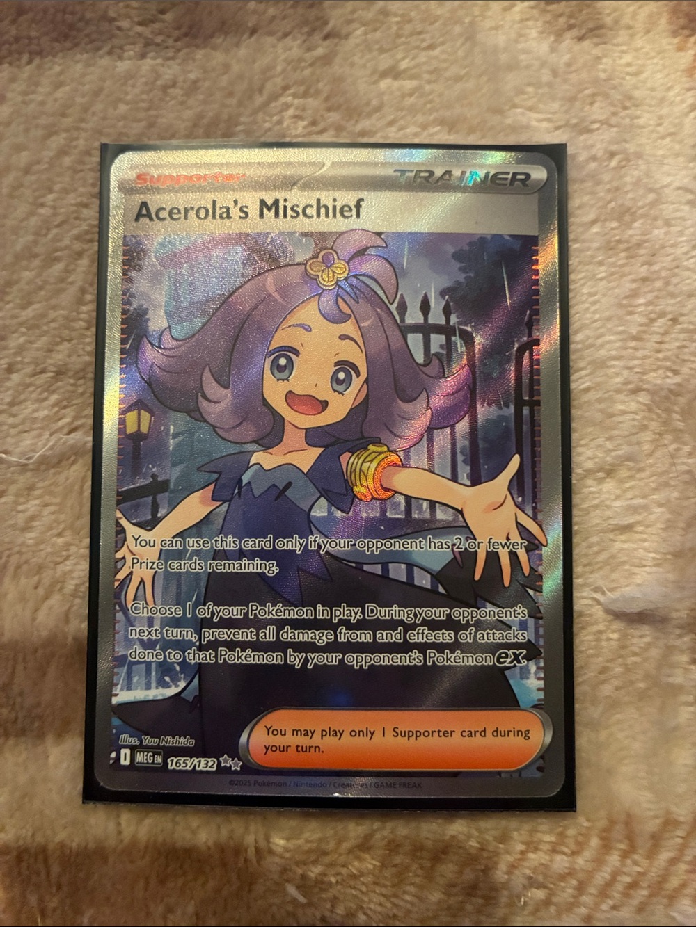 Pokemon Trainer Card - Acerola's Mischief Holo with Purple and Yellow Artwork